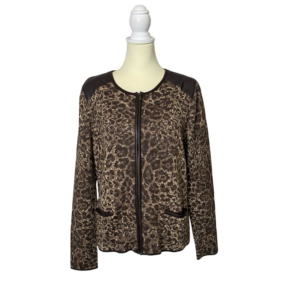 Chico's Wool Blend Animal Print Full Zip Cardigan Sweater/Shacket Women's Size L - Picture 1 of 14